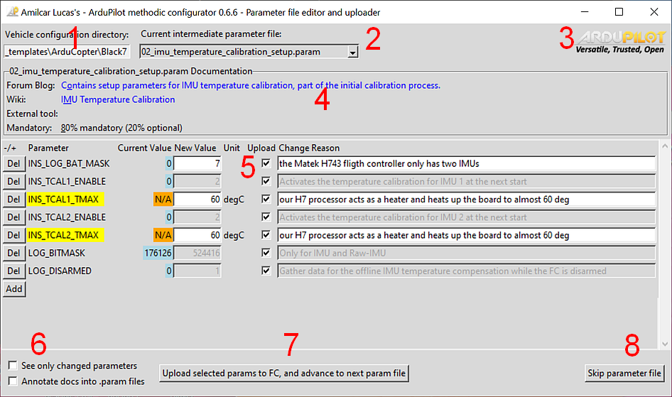 AMC parameter file editor and uploader