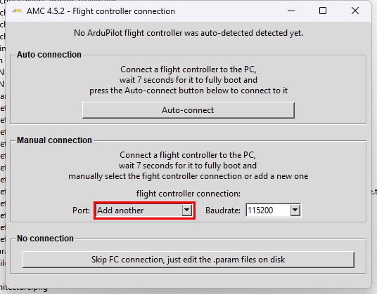 AMC connection selector with Add another highlighted
