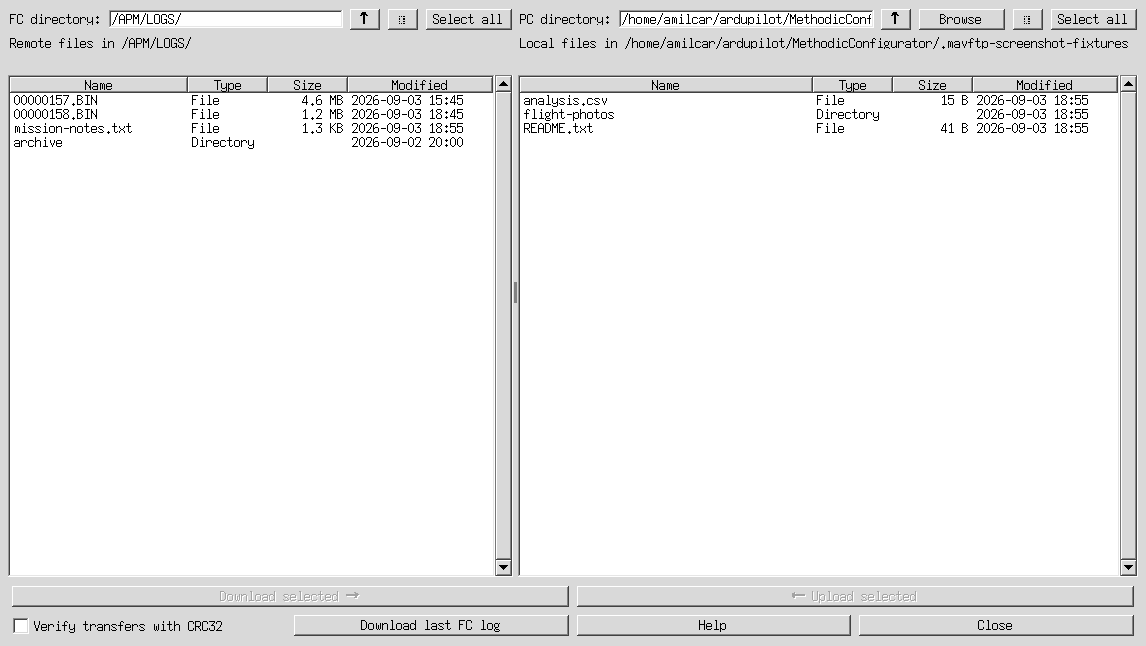 MAVFTP File Browser with remote and PC panels