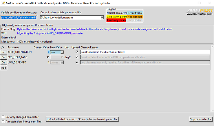 parameter file editor window