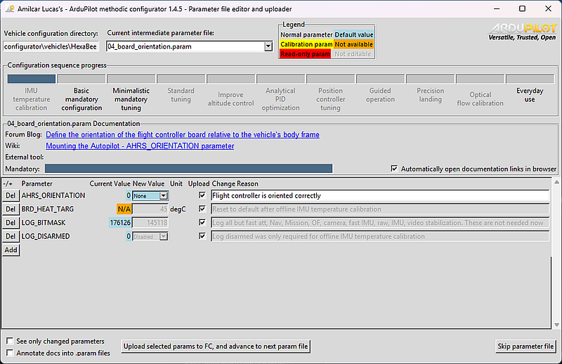parameter file editor window