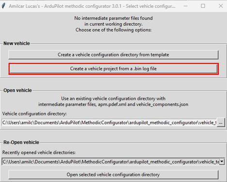Create a vehicle project from a .bin log file