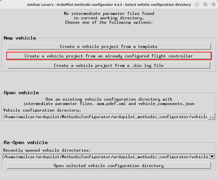 Create vehicle from an already configured flight controller