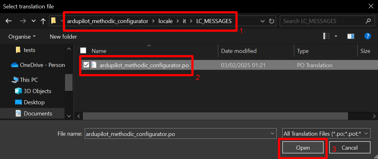 Select .po file