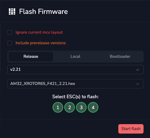 Select ESCs to flash