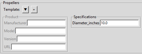 Propeller configuration interface showing diameter input