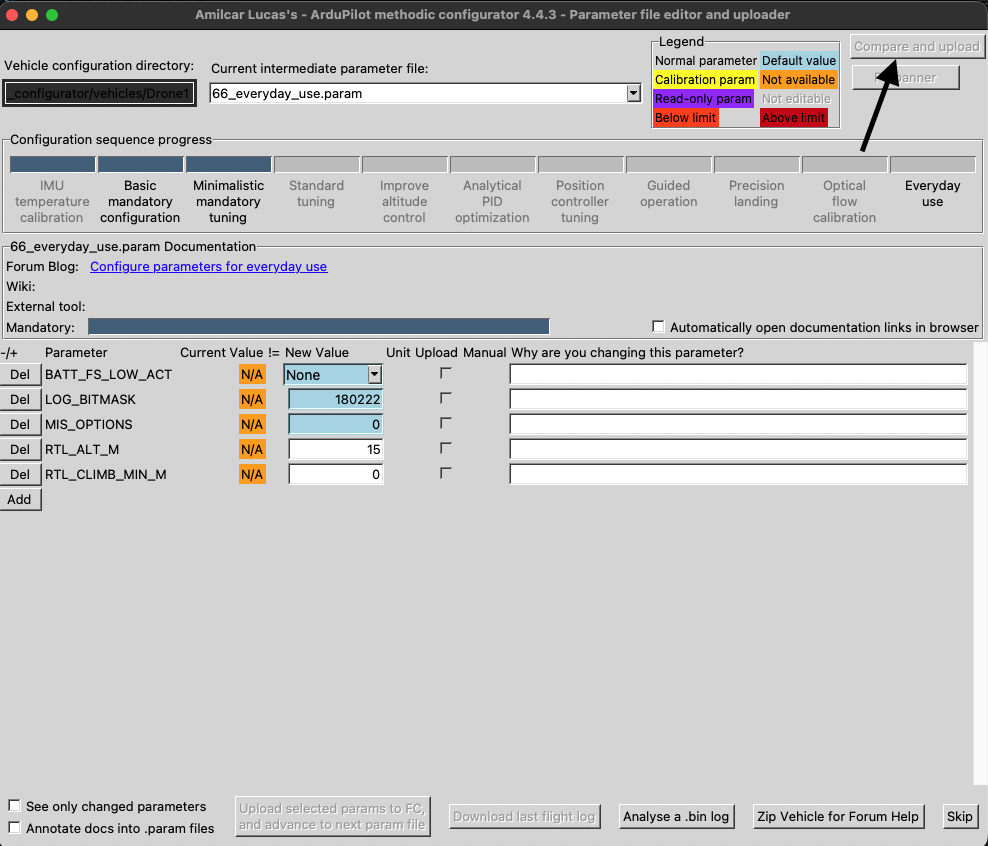 Compare and upload button in AMC